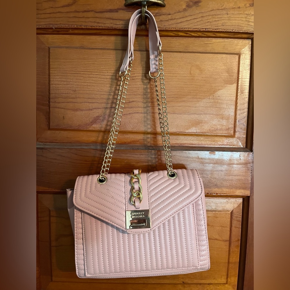 Vegan Leather Badgley Mischka handbag pink gold hardware